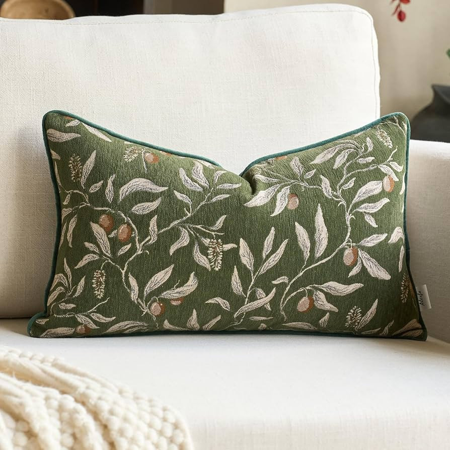 Alerfa Green Floral Throw Pillow Cover 12 x 20 Inch Rectange Luxury Decorative Lumbar Pillow Cove... | Amazon (US)
