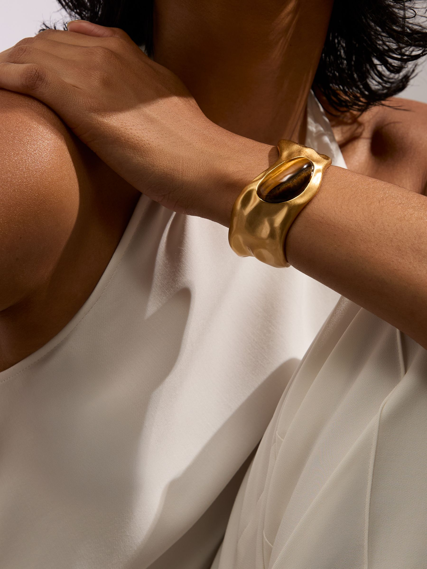 Reiss Tumbled-Stone Sculpted Cuff in Gold Tone - REISS | Reiss UK