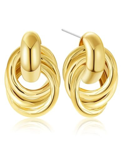 Gold Geometric Knot Drop Dangle Earrings for Women, Chunky Gold Earrings for Women Trendy Link Dangle Statement Earring Jewelry | Amazon (US)