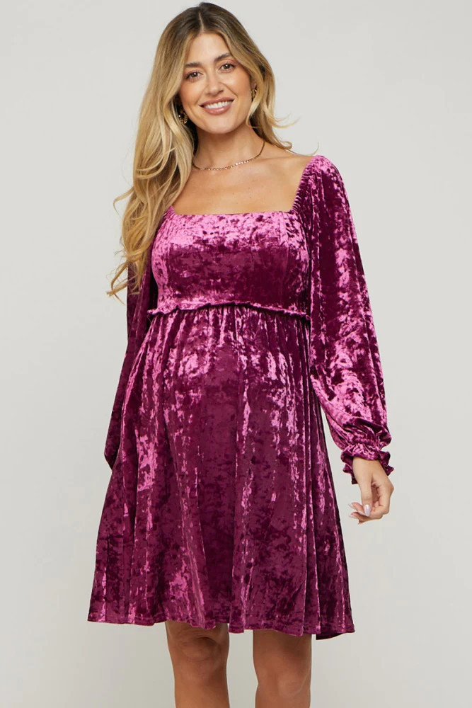Magenta Velour Square Neck Maternity Dress | PinkBlush Maternity
