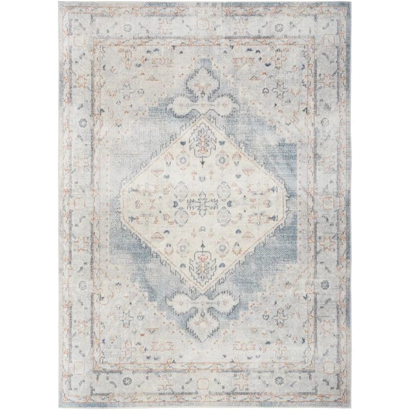 Simten Machine Woven / Power Loomed Performance Light Blue/Ivory Machine Washable Rug | Wayfair North America