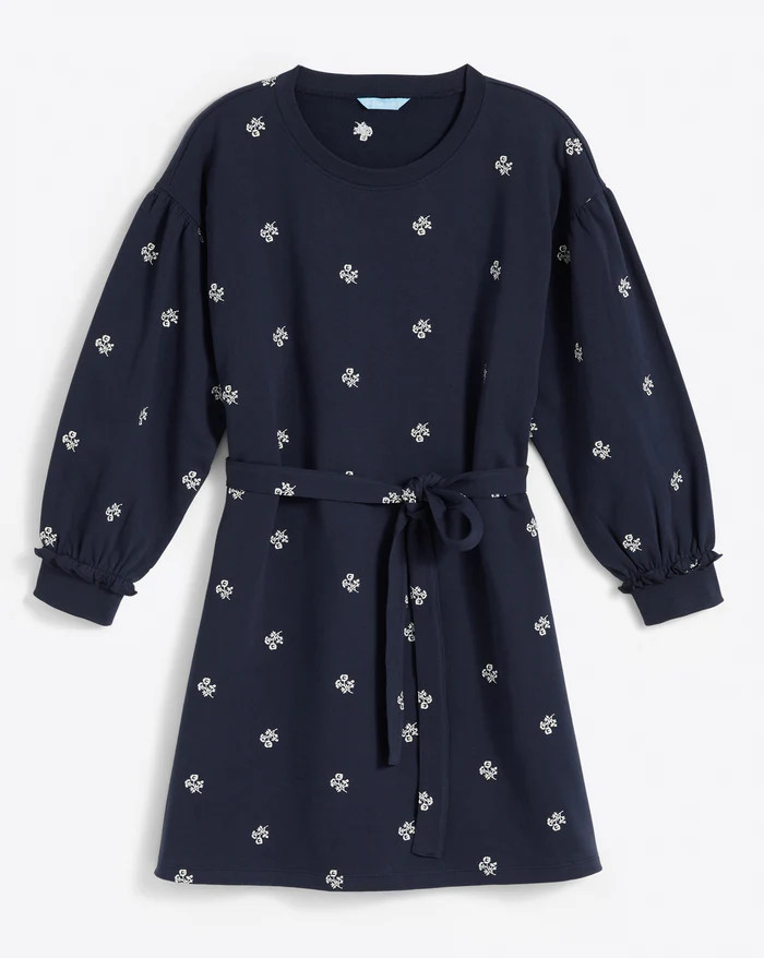 Bobbie Sweatshirt Dress in Navy Embroidered Viola | Draper James (US)