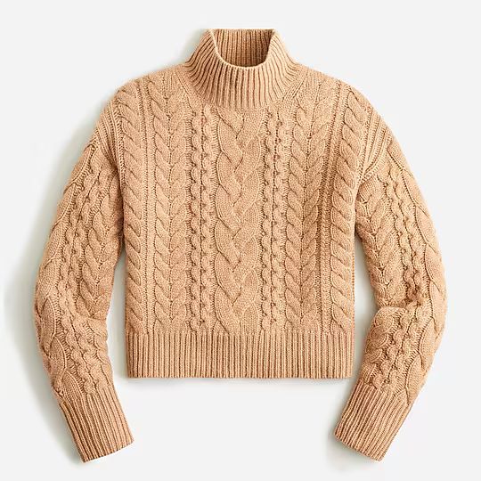 Cashmere crop cable-knit turtleneck sweater | J.Crew US