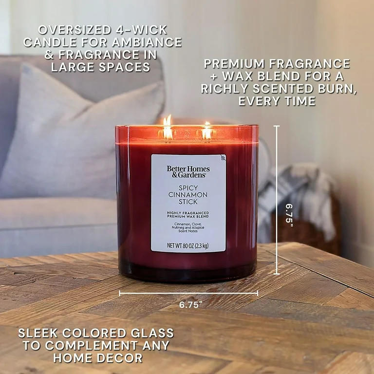Better Homes & Gardens Spicy Cinnamon Sticks Scented 4-Wick 80oz (2.26 kg) Large Oversized Jar Ca... | Walmart (US)