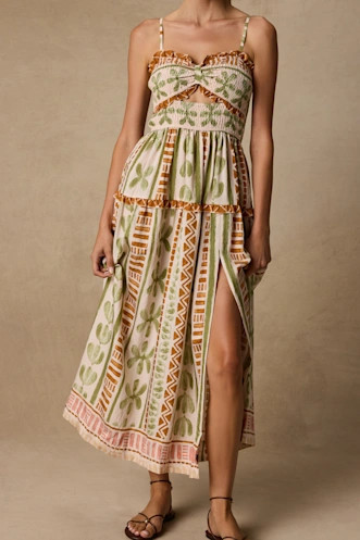 Fiora Cream Multi Boho Print Ruffled Midi Dress | Lulus