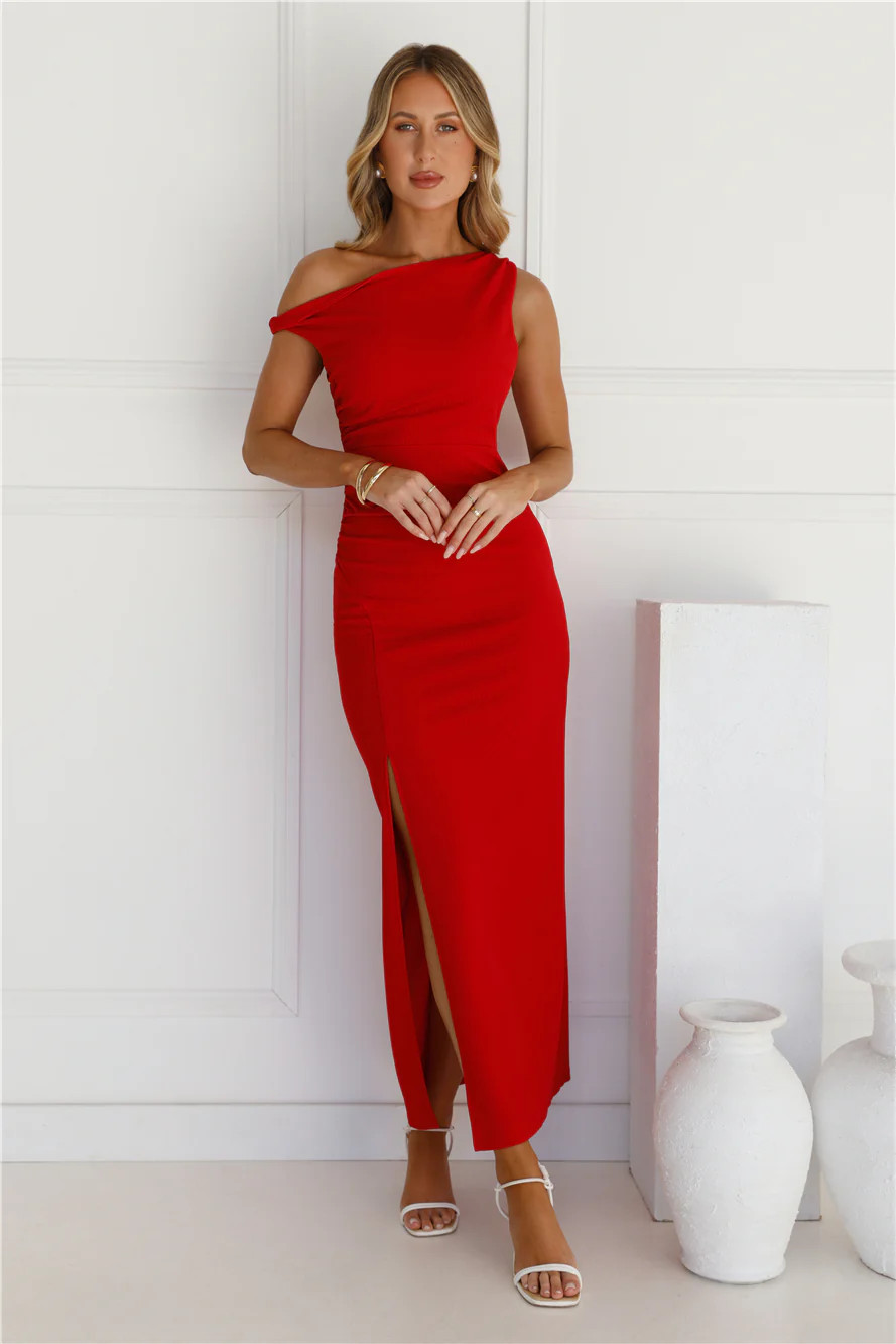 Move Me Off Shoulder Maxi Dress Red | Hello Molly (US)