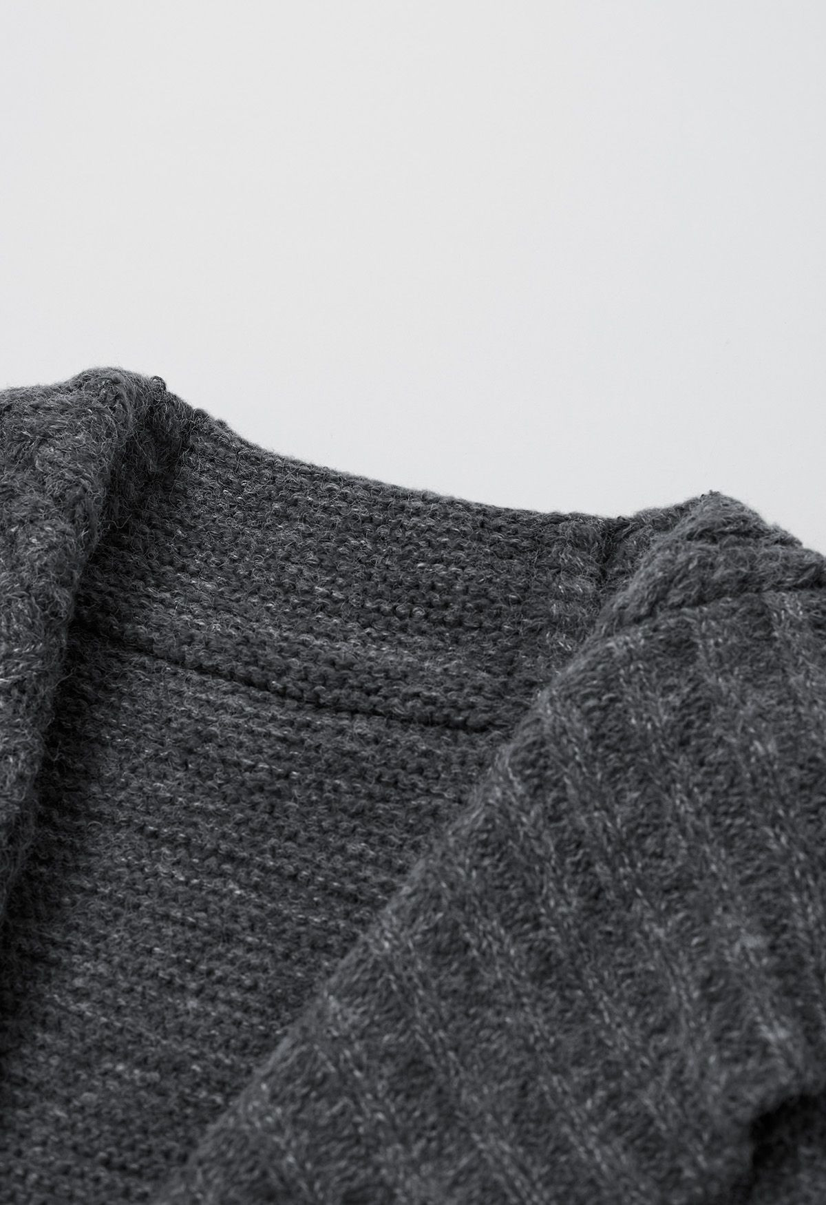 Flap Collar Cable Knit Longline Cardigan in Grey | Chicwish