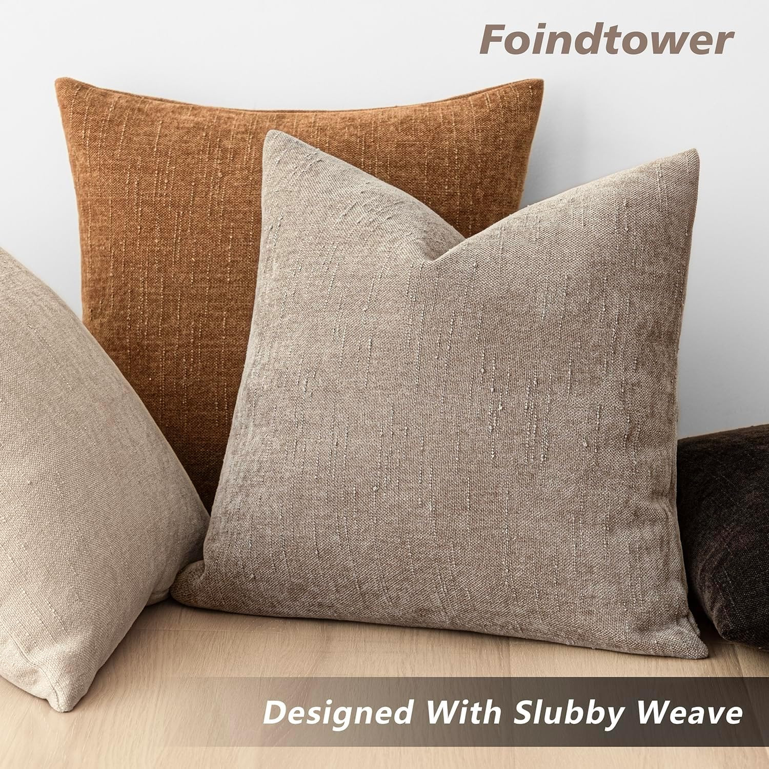 Foindtower Set of 2 Soft Textured Chenille Throw Decorative Pillow Covers Square Accent Solid Cus... | Amazon (US)