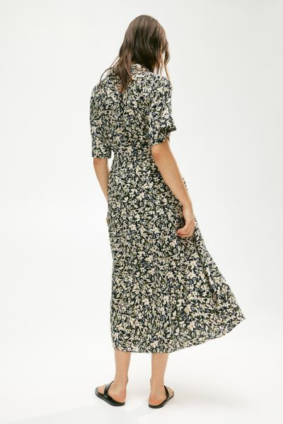 Tie-belt Shirt Dress - Short sleeve - Midi - Blue/patterned - Ladies | H&M US | H&M (US + CA)