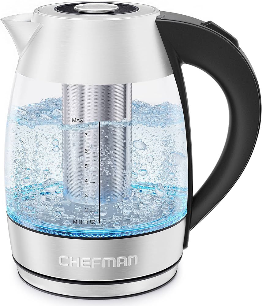 Chefman Electric Glass Kettle, Fast Boiling W/ LED Lights, Auto Shutoff & Boil Dry Protection, Co... | Amazon (US)