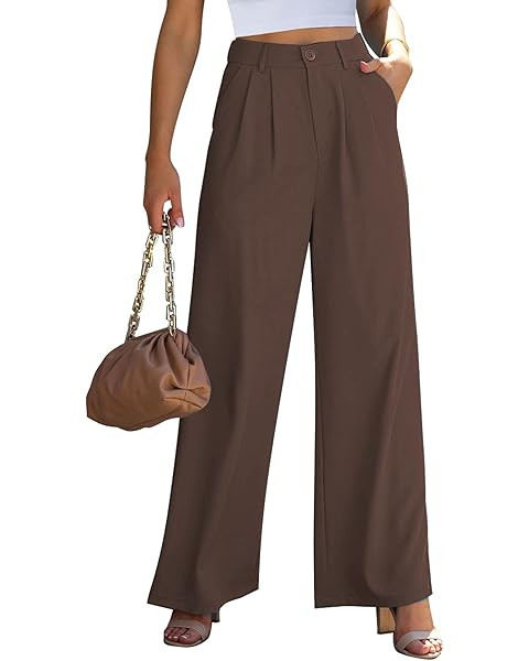 QINSEN Wide Leg Dress Pants for Women High Waisted Wrinkle Free Work Pants with Pockets Casual Sl... | Amazon (US)