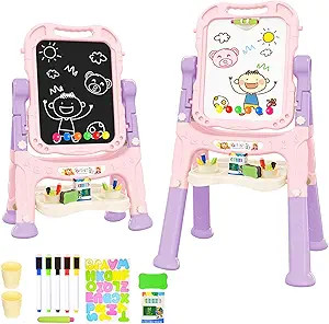 Amagoing Easel for Kids, Adjustable Standing Art Easel for Toddler, Double Side White Chalk Board... | Amazon (US)