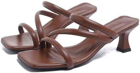 Women Strappy Square Toe Kitten Heel Slides Sandals Fashion One Word Comfortable Wide Open Toe Lo... | Amazon (US)