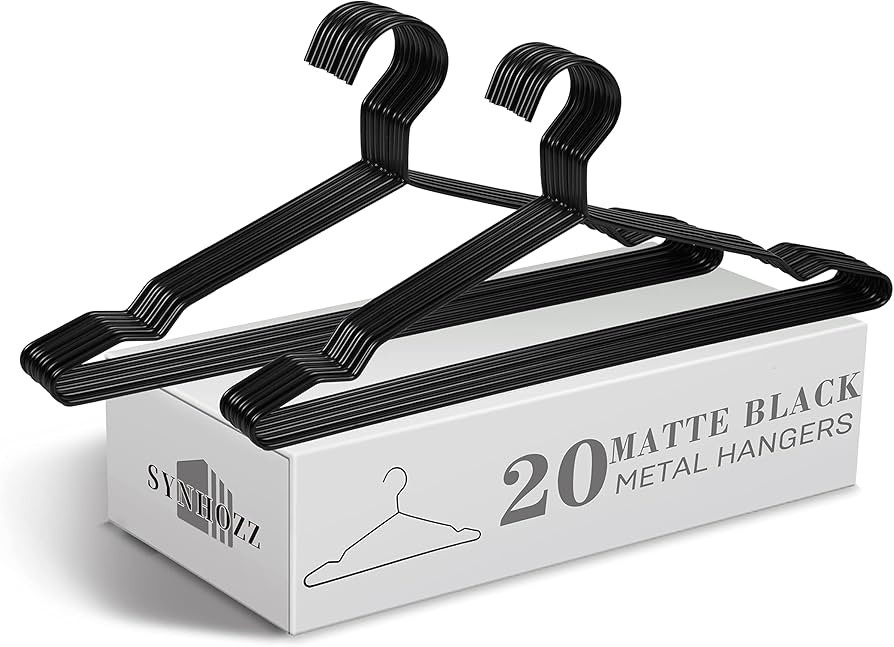 16.5" Heavy Duty Matte Black Metal Hangers 20 Pack, Wire Black Clothes Hangers for Coat Suit, Shi... | Amazon (US)