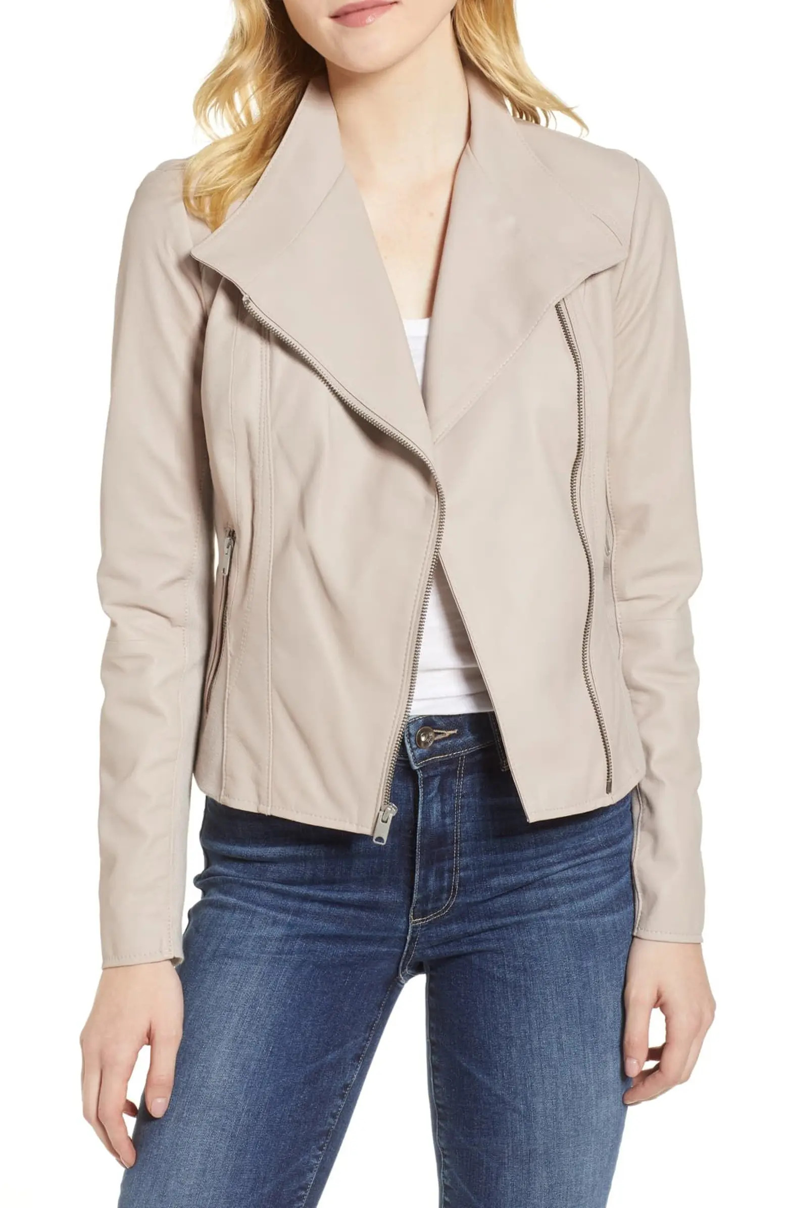 Andrew Marc Felix Leather Moto Jacket with Knit Panels | Nordstrom | Nordstrom