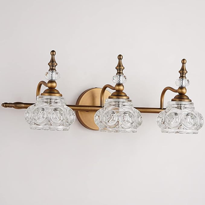 DJFHKO Vintage Bathroom Vanity Light Fixtures 3 Light Bathroom Lighting Brass Vanity Light for Ba... | Amazon (US)