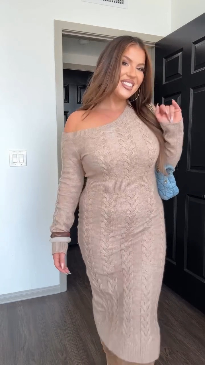 Sweater Dress Weather>>>🤎🥰

Loving the knit, off-the-shoulder midi dress from Amazon! It’s soft, feminine, and so cute for Fall! I paired it up with these wide-calf boots I’ve been loving and just some simple accessories! Perfect for a Fall date night, Fall event, or even into the winter time!