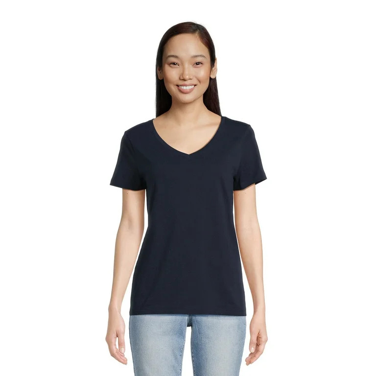 Time and Tru Women's V-Neck Tee with Short Sleeves, Sizes S-3XL | Walmart (US)