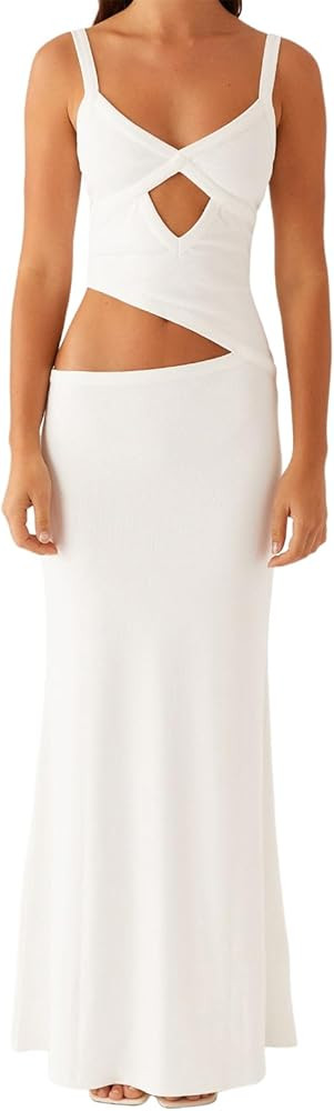 Women Spaghetti Strap Cut Out Maxi Dress Sleeveless V-Neck Backless Hollow Dress Elegant Bodycon ... | Amazon (US)