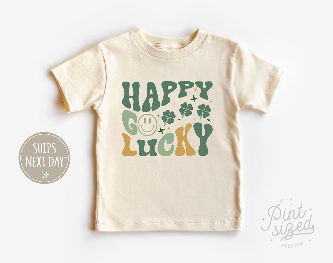 Happy Go Lucky Toddler Shirt - St Patrick's Day Kids Shirt - Retro Natural Toddler Tee | Etsy (US)