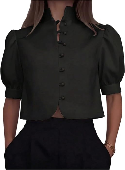 Floerns Women's Puff Sleeve Cropped Jacket Button Front Lightweight Elegant Dressy Casual Outerwe... | Amazon (US)