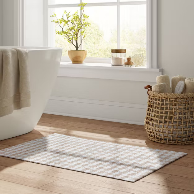 Houndstooth Bath Rug Beige - Threshold™ | Target