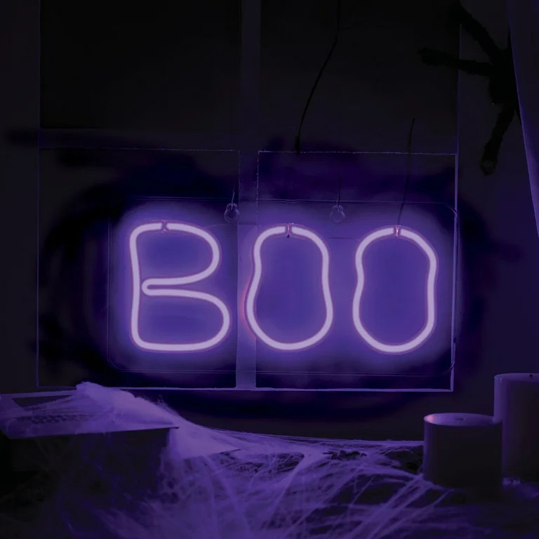 Halloween Purple Boo Wall Decor USB LED Lights Lighted Silhouettes, 15.75", by Way To Celebrate -... | Walmart (US)
