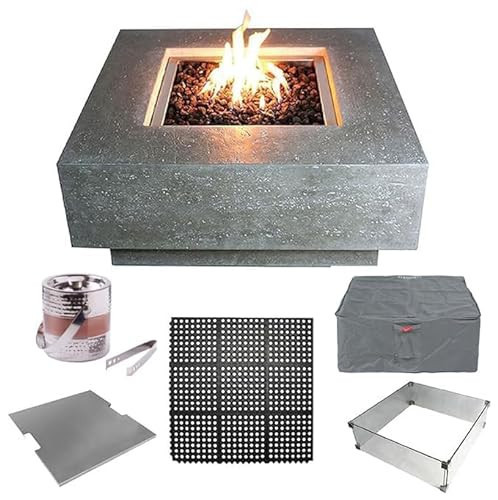 Elementi Square Outdoor Gas Fire Pit Table, Natural Gas Fire Pits for Outside Patio Includes Canvas Cover & Lava Rocks, Firepit Outdoor Fireplace for Backyard Gas Fire Pits & Outdoor Fireplaces | Amazon (US)