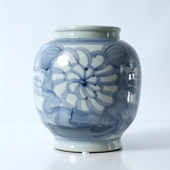 Approx. 10 Inches Tall Blue and White Vase with Flower Motif | Amazon (US)
