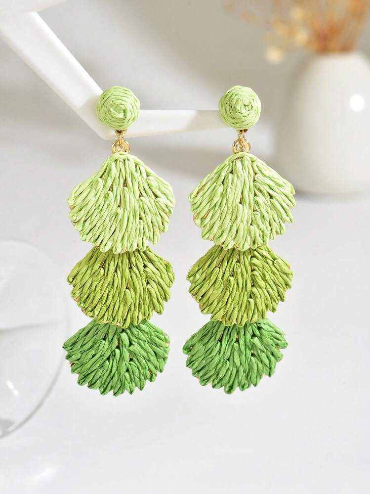 OOQ 1 Pair Handmade Bohemian Style Raffia Straw Shell Tassel Drop Earrings, Minimalist Geometric ... | SHEIN