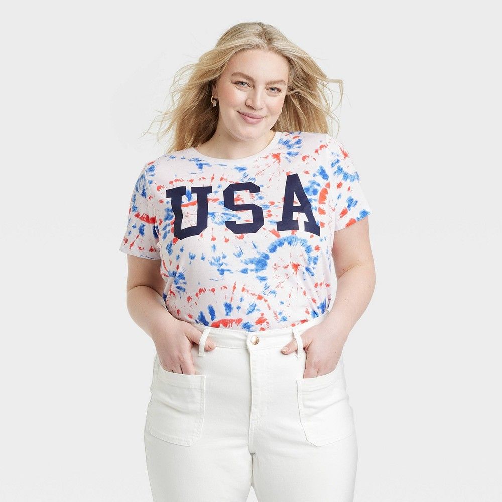 Women's USA Short Sleeve Graphic T-Shirt - White Tie-Dye 3X | Target