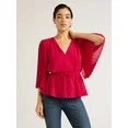 Sofia Jeans Women's and Women's Plus Size V-Neck Top with Pleated Sleeves, XS-5X | Walmart (US)