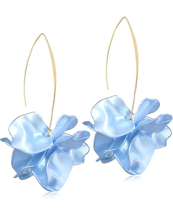 Handmade Bohemian Acrylic Large Flower Dangle Drop Earrings Unique Resin Tiered Petal Flower Line... | Amazon (US)