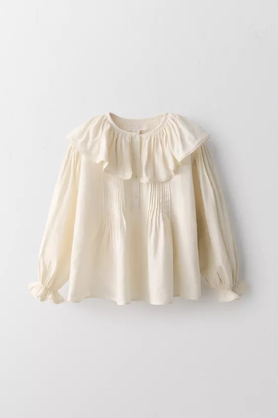 6-10 YEARS/ PLEATED LACE TRIM COTTON LINEN BLOUSE LIMITED EDITION | Zara US