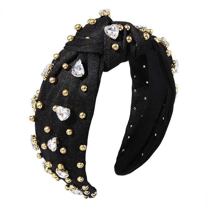 Crystal Knotted Headbands for Women Sparkly Rhinestone Jeweled Headbands Wide Gold Beads Embellis... | Amazon (US)