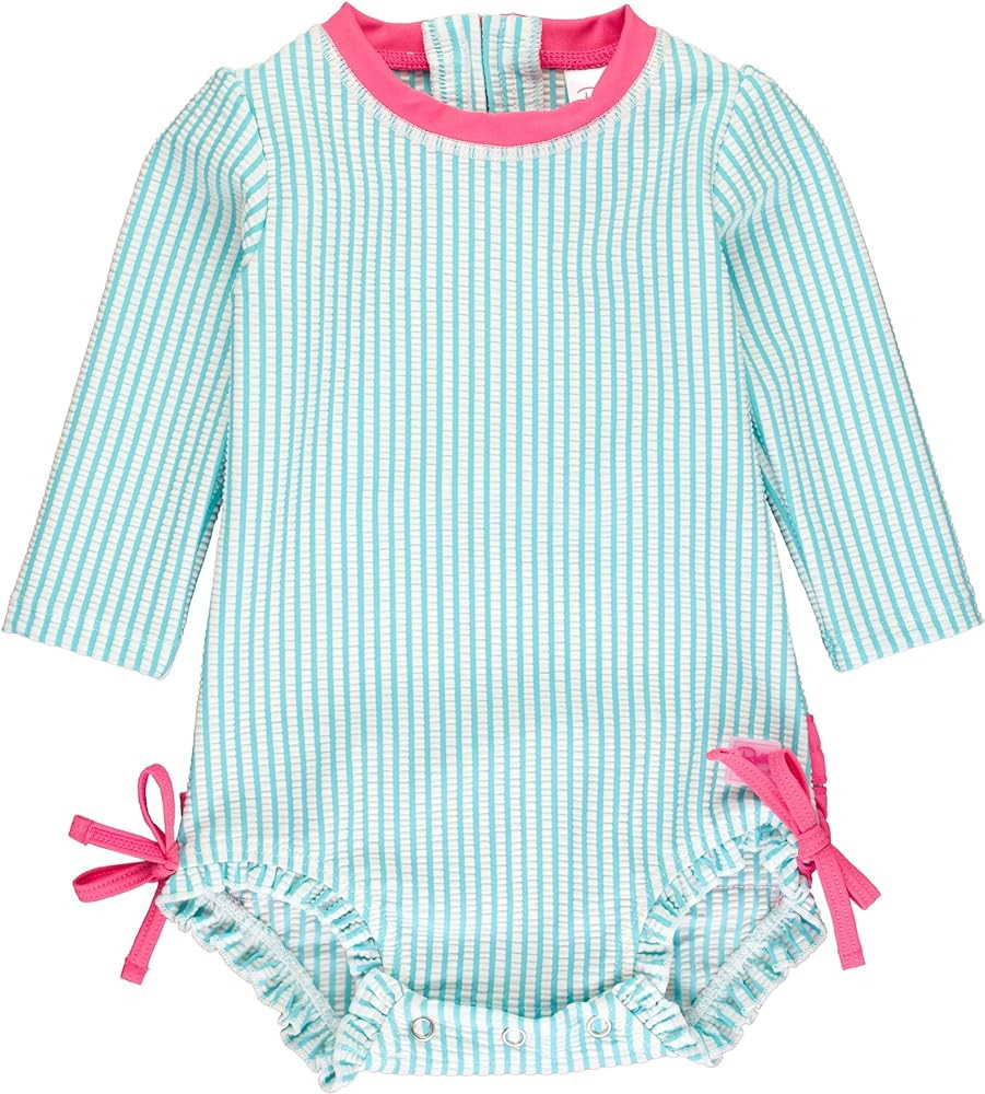 RuffleButts Baby-Girls Seersucker Long Sleeve Rash Guard - One Piece Swimsuit UPF 50+ Toddler | Amazon (US)