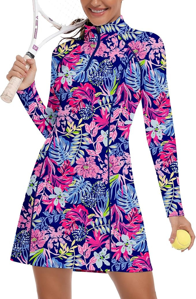 WOWENY Golf Dresses for Women Long Sleeve 1/4 Zip Tennis Dress with Shorts and Pockets UPF 50+ Wo... | Amazon (US)