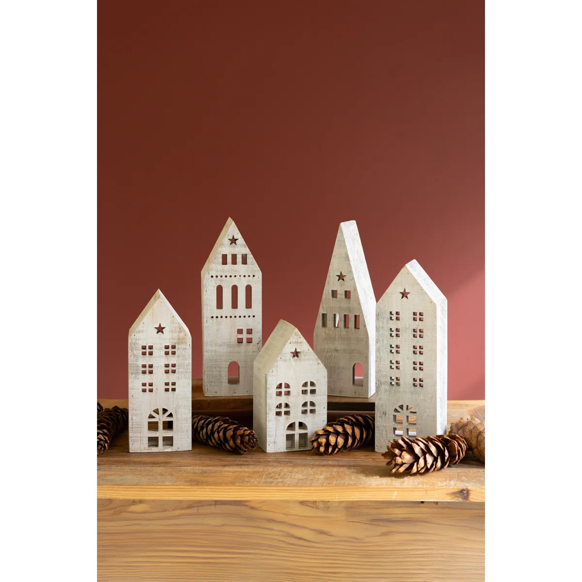 The Holiday Aisle® SET OF FIVE WOODEN VILLAGE - WHITEWASH | Wayfair | Wayfair North America
