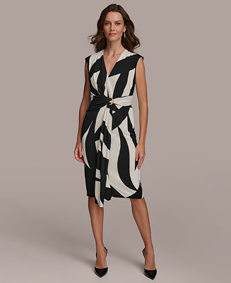 Donna Karan New York Donna Karan Women's Printed Gathered Sleeveless Midi Dress - Macy's | Macy's