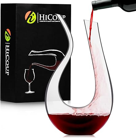 HiCoup Wine Decanter - 100% Lead Free, Hand Blown Modern U Shape Crystal Glass Red Wine Carafe & ... | Amazon (US)