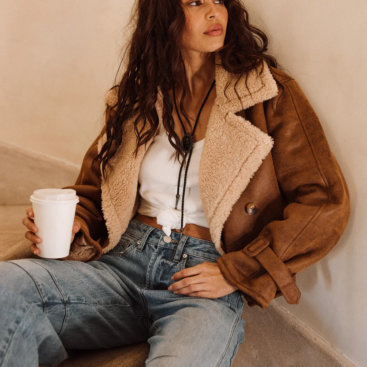 Avery Vintage Wash Sherling Coat | 12th Tribe