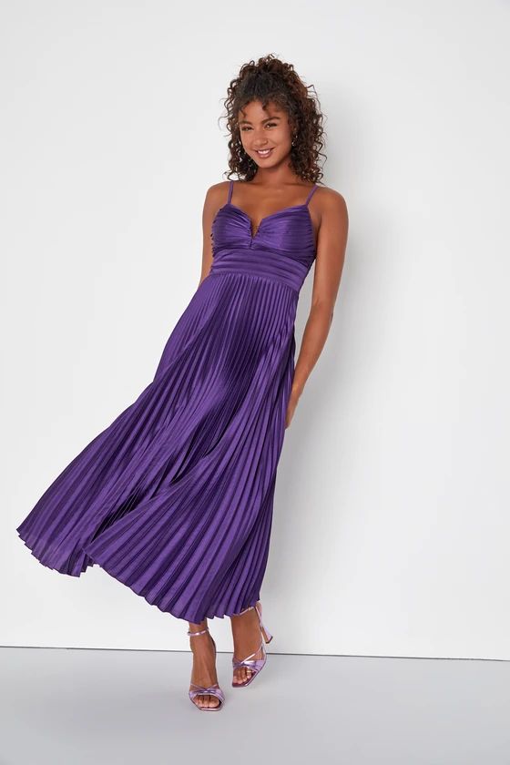 Fabulous Perfection Purple Satin Pleated Midi Dress | Lulus (US)