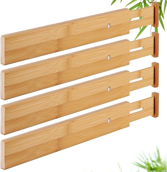 Drawer Dividers Bamboo Organizer Kitchen Clothes Utensils Spring (17.52-21.65IN) Adjustable Expan... | Amazon (US)