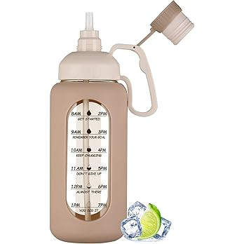 MUKOKO 64oz Glass Water Bottles with Straw, Half Gallon Water Bottle with Time Marker, Motivation... | Amazon (US)