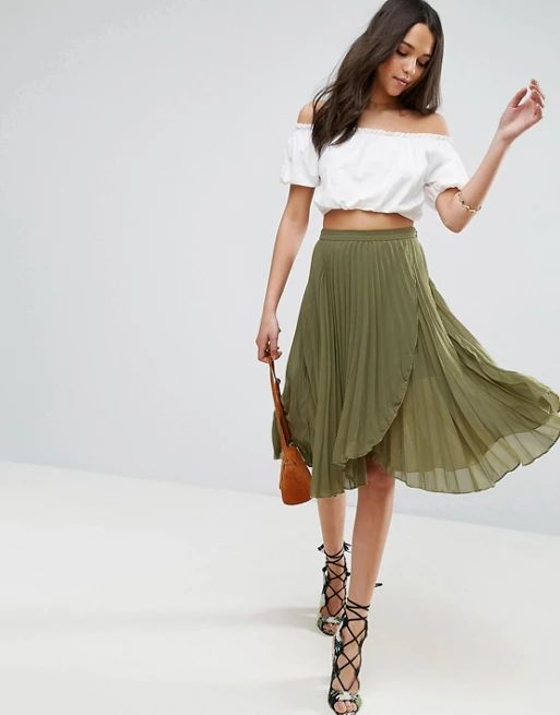 ASOS Pleated Midi Skirt with Wrap Front Detail | ASOS US
