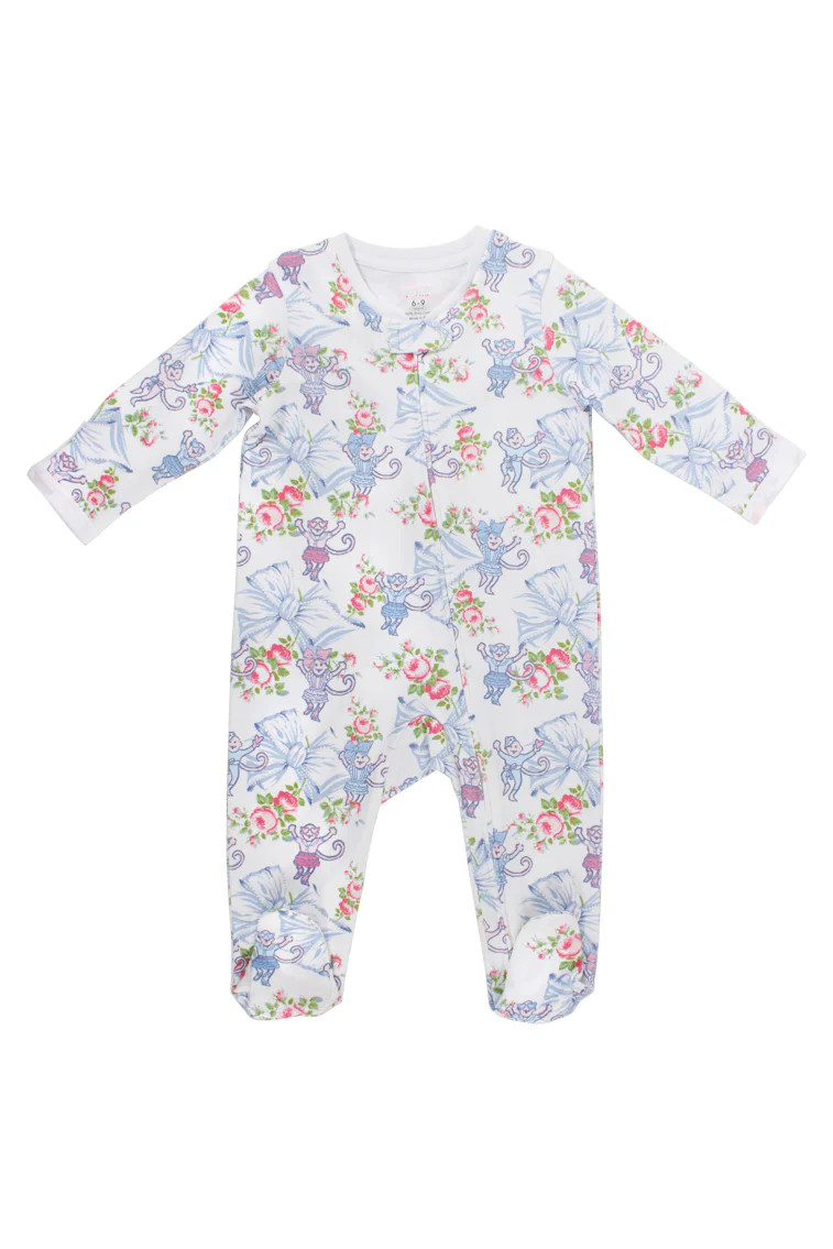 Roller Rabbit x LoveShackFancy Rosa Beaux Monkey Infant Zipper Footie | LOVESHACKFANCY