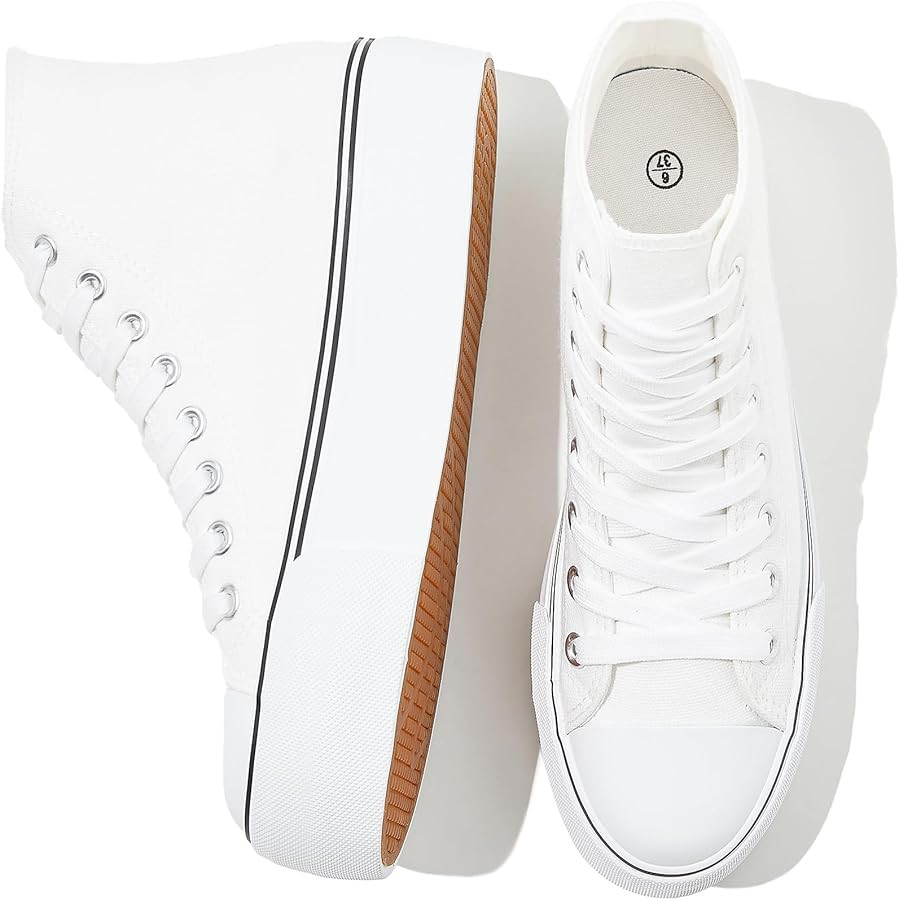 FRACORA Womens High Top Canvas Shoes White Black Platform Sneakers Lace Up Shoes for Women | Amazon (US)