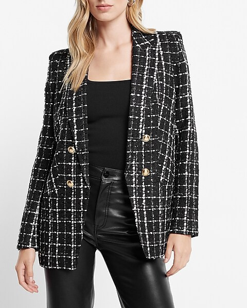 Plaid Tweed Boyfriend Blazer | Express