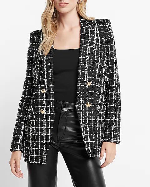 Plaid Tweed Boyfriend Blazer | Express