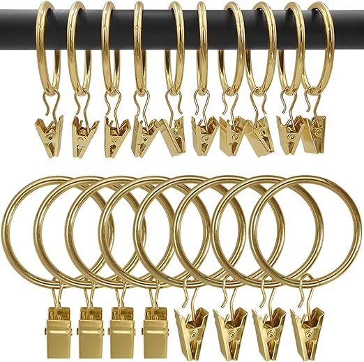 AMZSEVEN 100 Pack Metal Curtain Rings with Clips, Drapery Clips Hooks, Decorative Curtain Rod Cli... | Amazon (US)